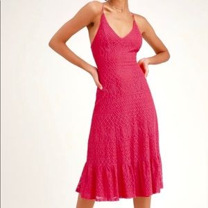 Lulu’s Magenta Lace Midi Dress
